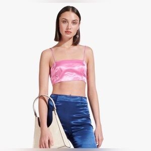 STAUD Alessi Pink Satin Strappy Crop Top Bralette Size 8